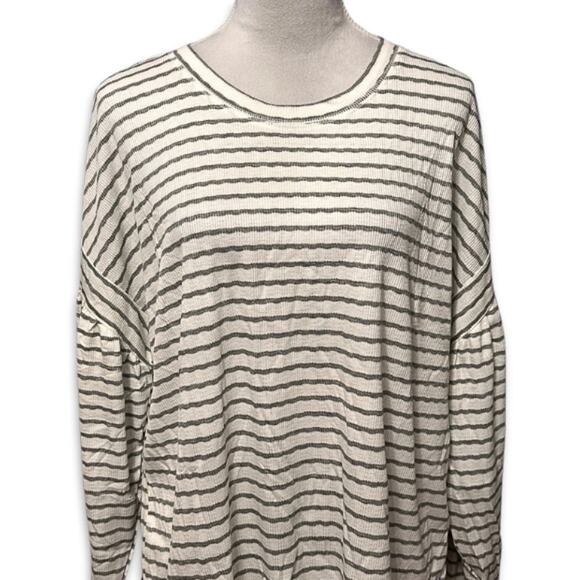 Weatherproof Vintage Top Striped Long Sleeve Relaxed Fit Ribbed Gray/Cream M NWT - Picture 2 of 9